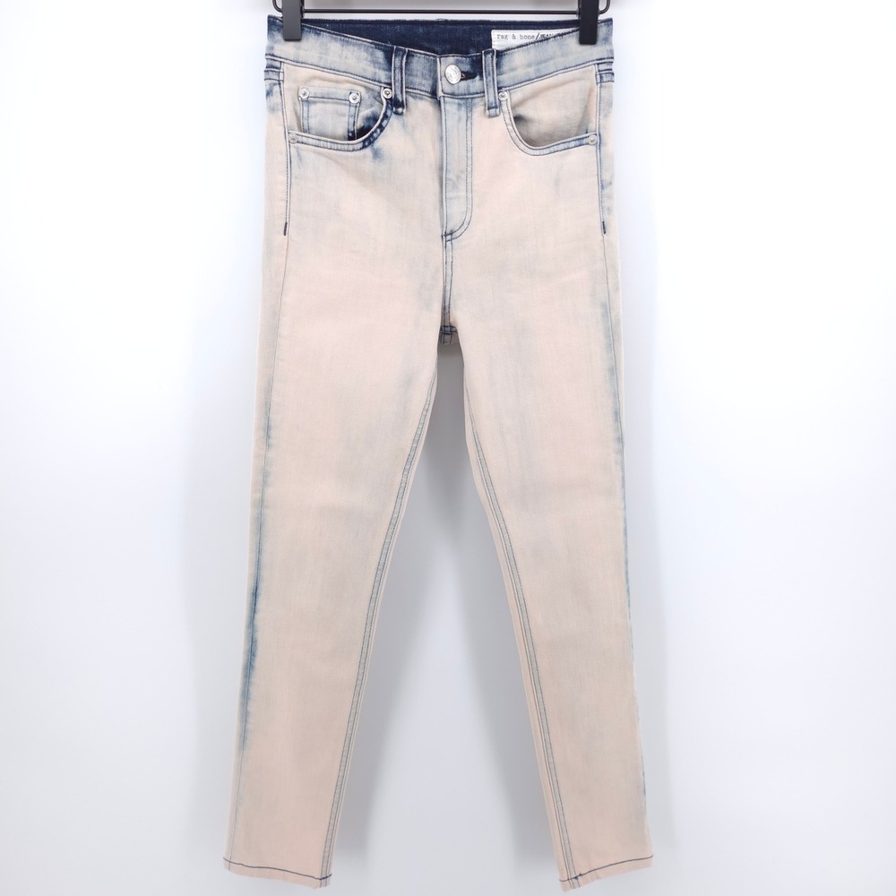 Rag & Bone Women Jeans High Rise Skinny 25 Bleach Blush Pink Blue Bleached Indie